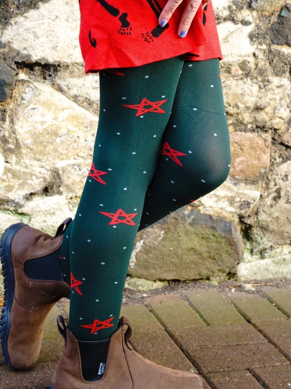 Snag Tights Size E 12-18 Woodland Magick 80 Denier Green & Star Tights NEW